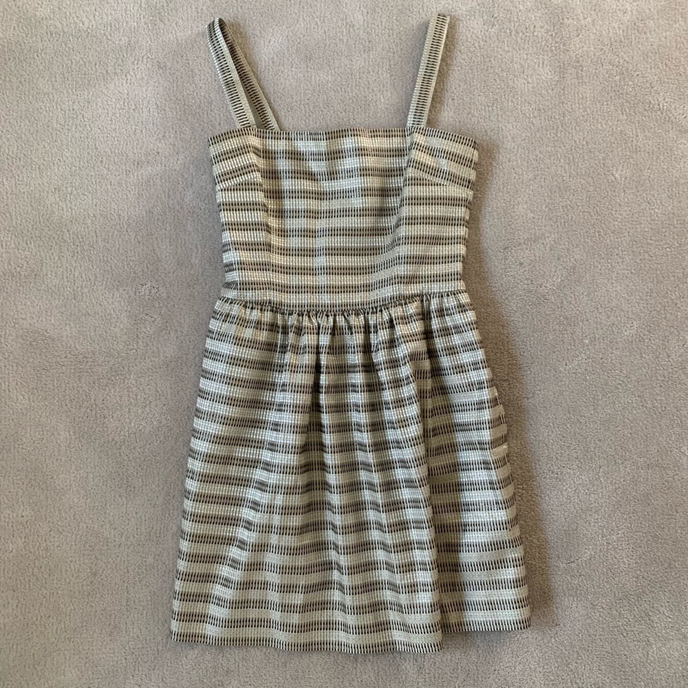 Rachel Roy straps dress, silver grey white strips, size 4